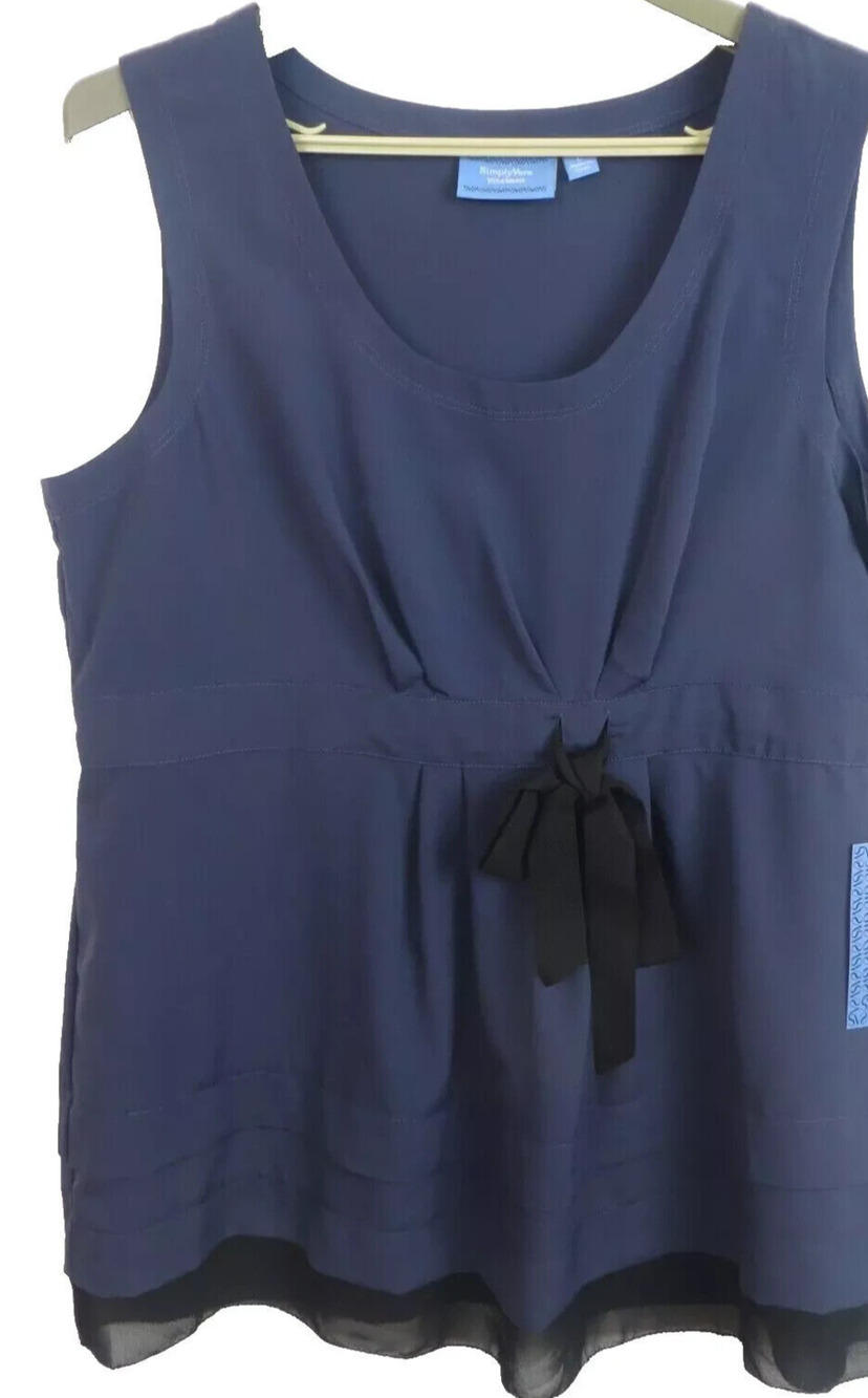 SKU2700 Simply Vera Wang Size L Navy Blue Blouse Pleat Tie Decor NWOT
